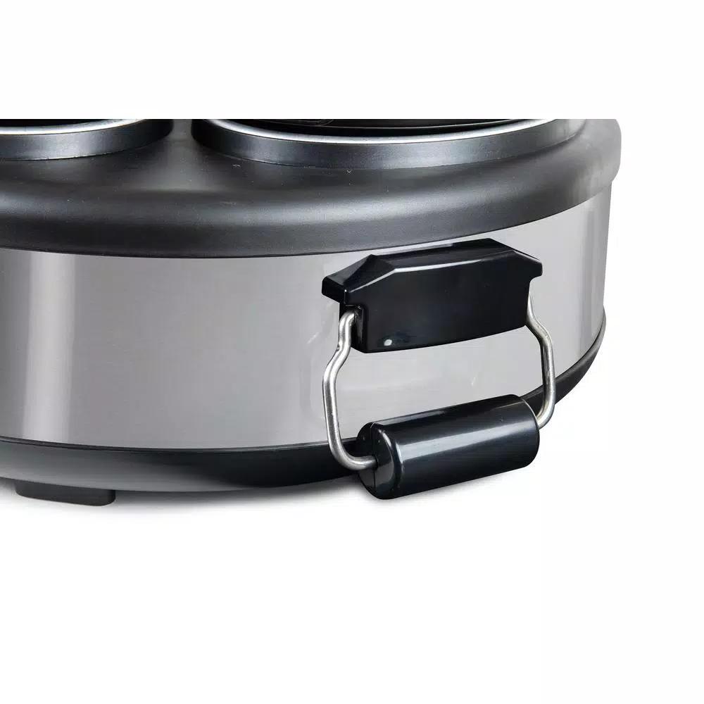 HomeCraft Triple 1.5 qt. Stainless Steel Slow Cooker Buffet Server with 3 Ceramic Pots