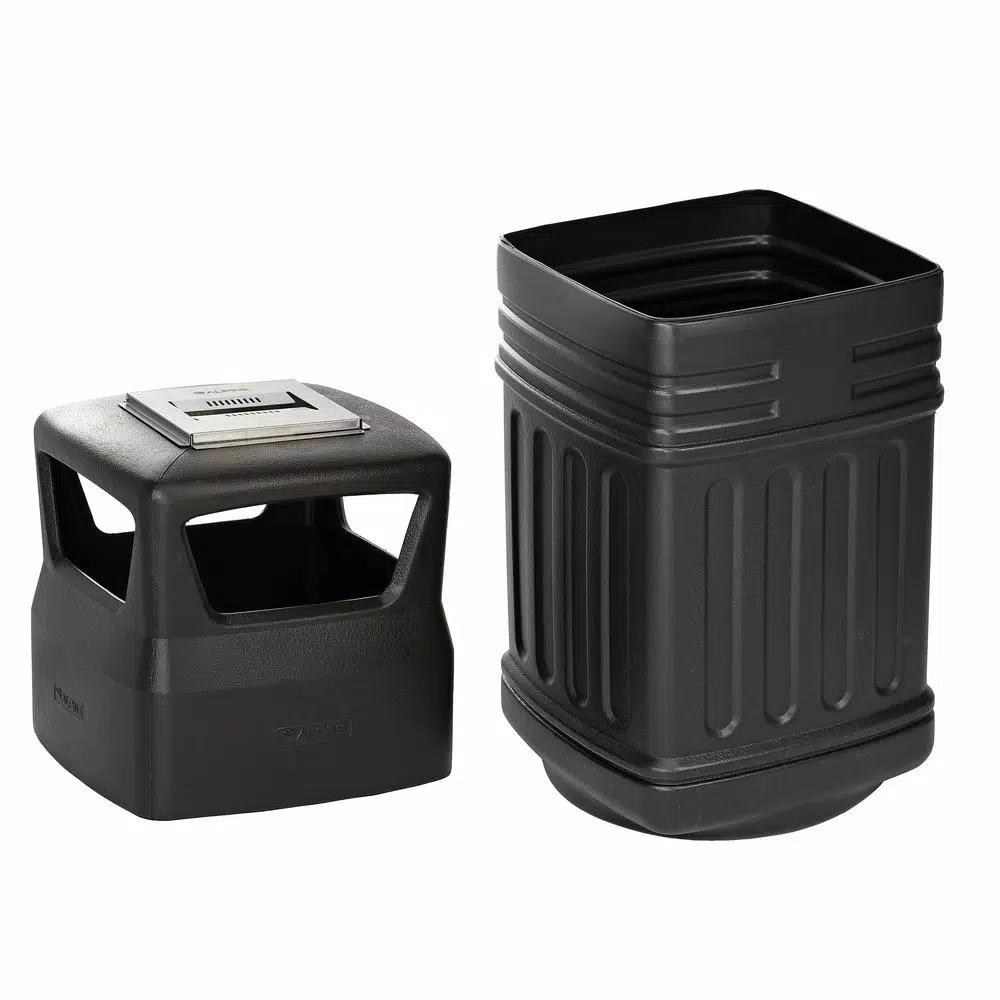 Alpine Industries 16 Gal. Black Commercial Trash Can with Dome Ashtray Lid