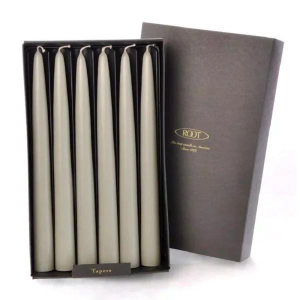 ROOT CANDLES A.I. Root 9 in. Dipped Taper Taupe Dinner Candles, Beeswax Enriched, Box of 12