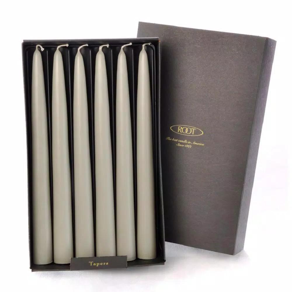 ROOT CANDLES A.I. Root 9 in. Dipped Taper Taupe Dinner Candles, Beeswax Enriched, Box of 12