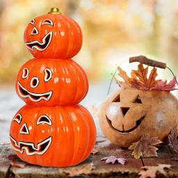 Costway 11 in. Orange Ceramic LED Halloween Pumpkin Lantern, Battery Powered Tabletop Decor thumbnail 2