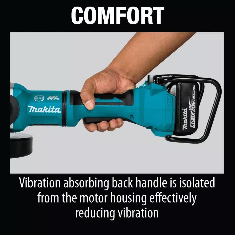 Makita 18V X2 LXT (36V) 9 in. Brushless Paddle Switch Angle Grinder Kit with 5.0 Ah Batteries & Grinding Wheels