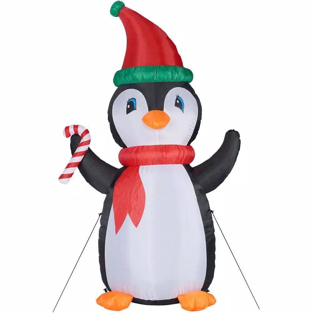 Fraser Hill Farm 10 ft. Penguin and Candy Cane Christmas Inflatable with RGB Lights