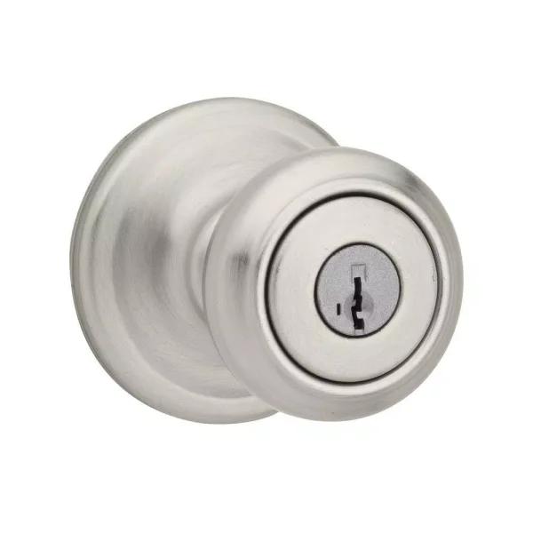 Kwikset Cameron Satin Nickel Keyed Entry Door Knob with SmartKey Security