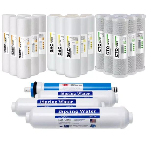 iSpring 3-Year Replacement Water Filter Pack, 22-Piece 5-Stage Set with 100 GPD RO Membrane
