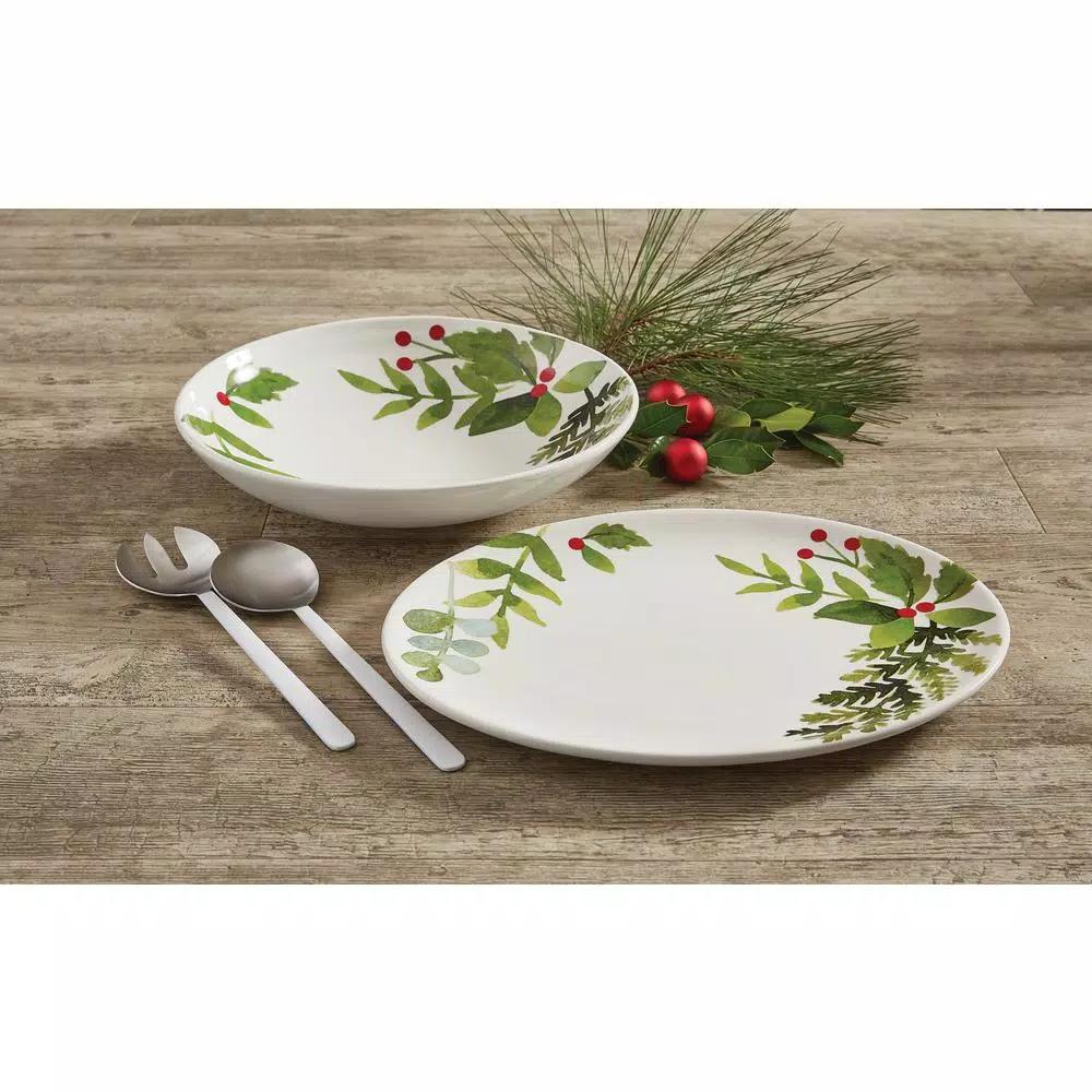 Split P Winterberry Ceramic Botanical Pattern Serving Platter, 15.5 in.