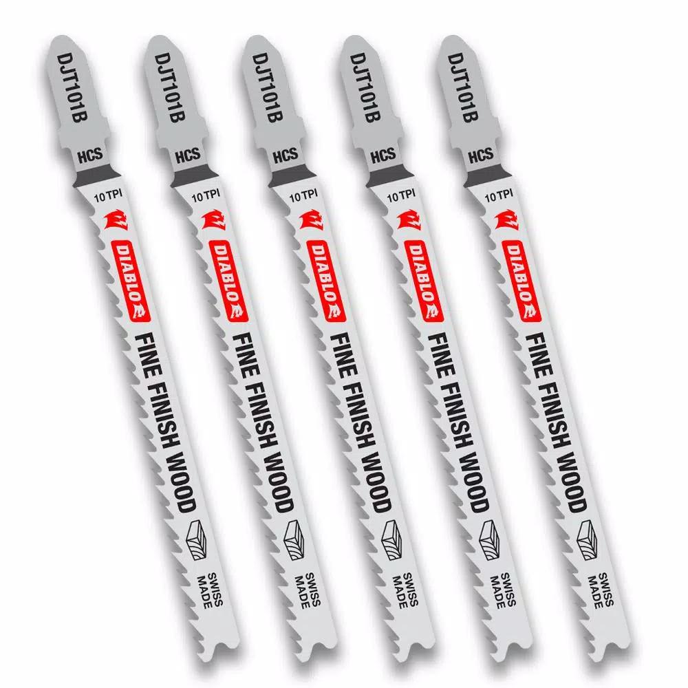DIABLO 4 in. x 10 TPI High Carbon Steel Fine Finish Jigsaw Blades, T-Shank (5-Pack)