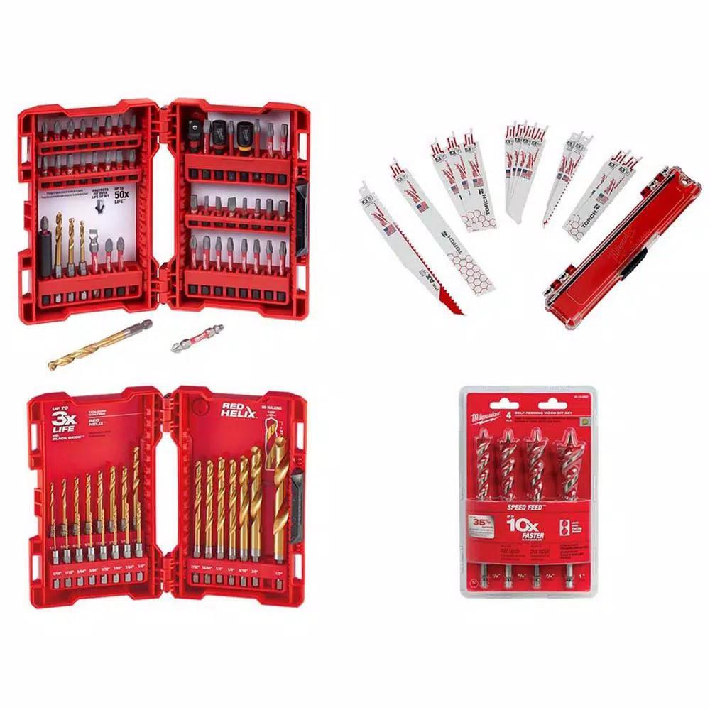 Milwaukee SHOCKWAVE 90-Piece Impact Duty Driver, Titanium Drill, Sawzall & Speed Feed Bit Set
