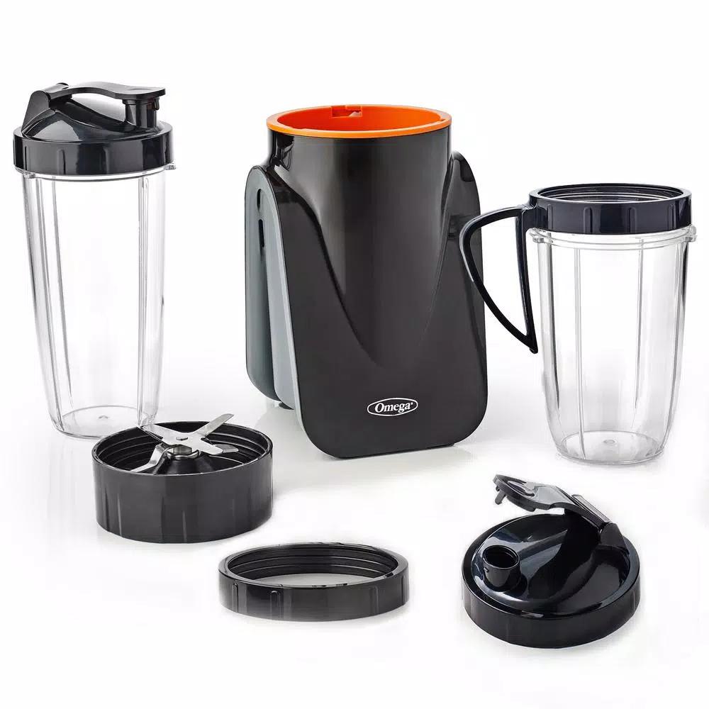 Omega Deluxe MeGo 1000W Personal Blender, 32 oz. Black Single Speed Nutritious Smoothie Maker