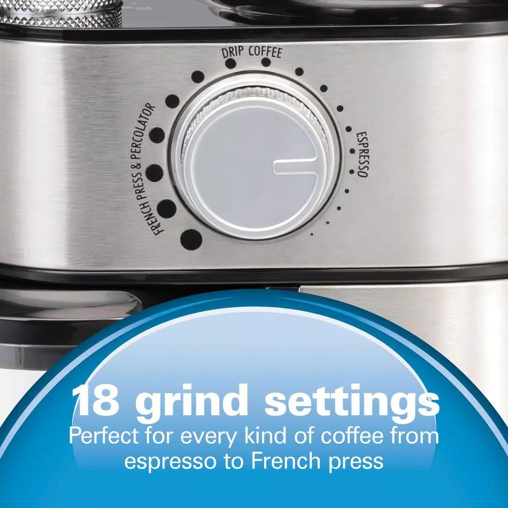 Hamilton Beach 16 oz Stainless Steel Burr Coffee Grinder with 18 Grind Settings