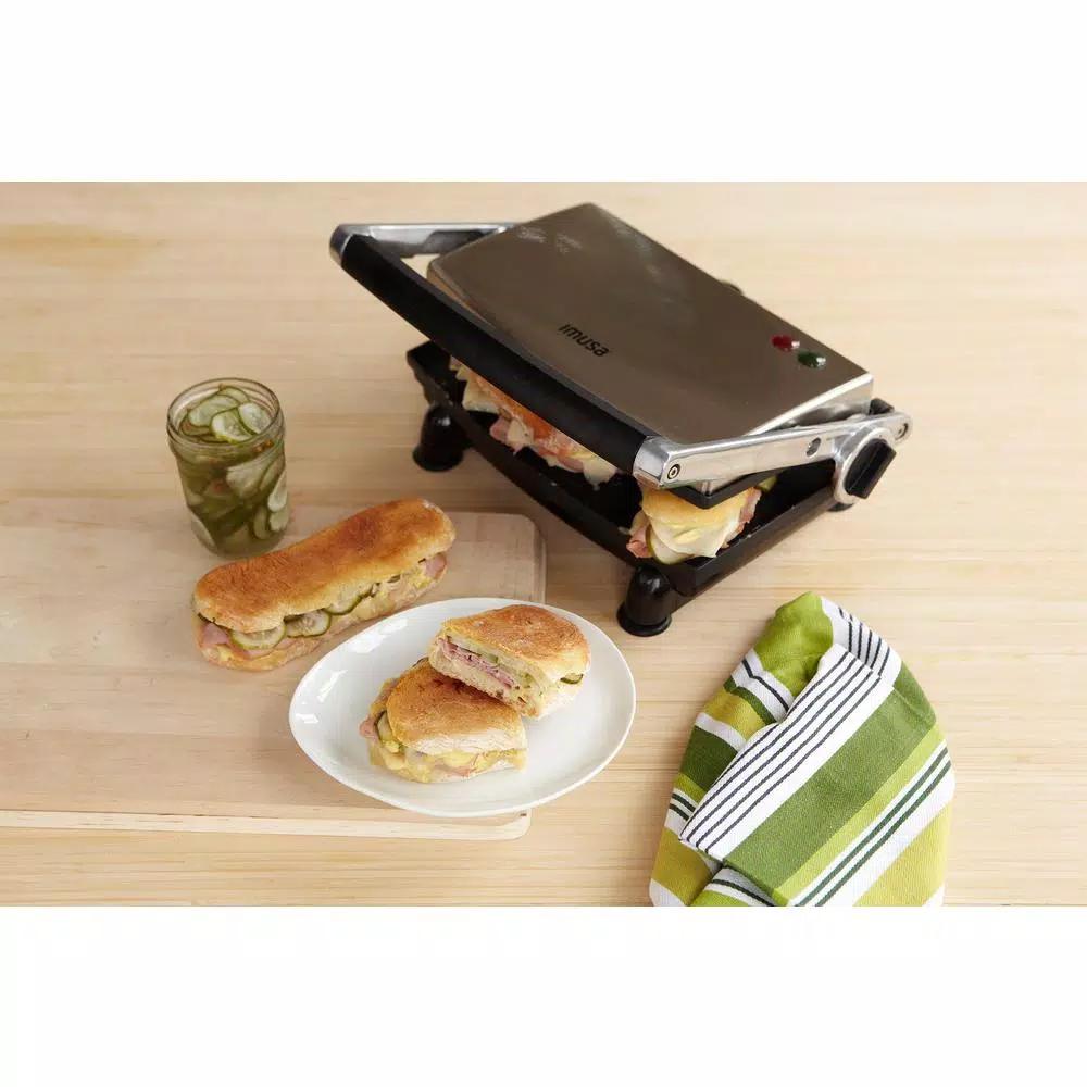 IMUSA 1400W Silver Non-Stick Panini Press and Countertop Grill