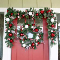 Village Lighting Company 30 in. Pre-Lit LED Nordic Red and White Christmas Wreath with Remote thumbnail 3