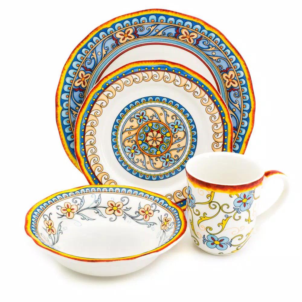 Euro Ceramica Duomo 16-Piece Stoneware Dinnerware Set, Italian Design, Service for 4