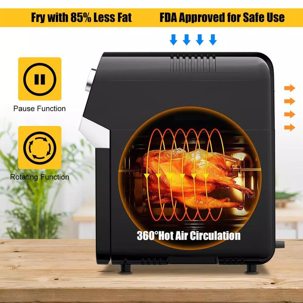 Costway 12.7 Qt. Black Air Fryer Oven with Rotisserie, 1600W Multi-Function Cooker