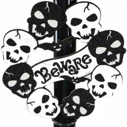 Haunted Hill Farm 71 in. Black Animated Skull Lamp Post with Spooky Music thumbnail 7