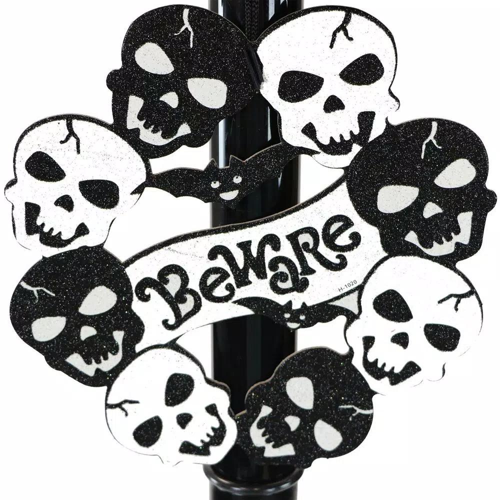 Haunted Hill Farm 71 in. Black Animated Skull Lamp Post with Spooky Music