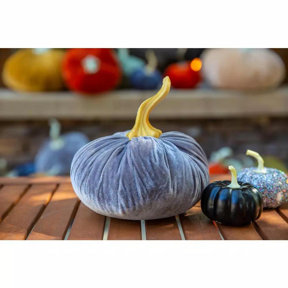 Flora Bunda 8-Piece Halloween Mini Pumpkin Decor Set - Black, Silver, and White Plastic Pumpkins
