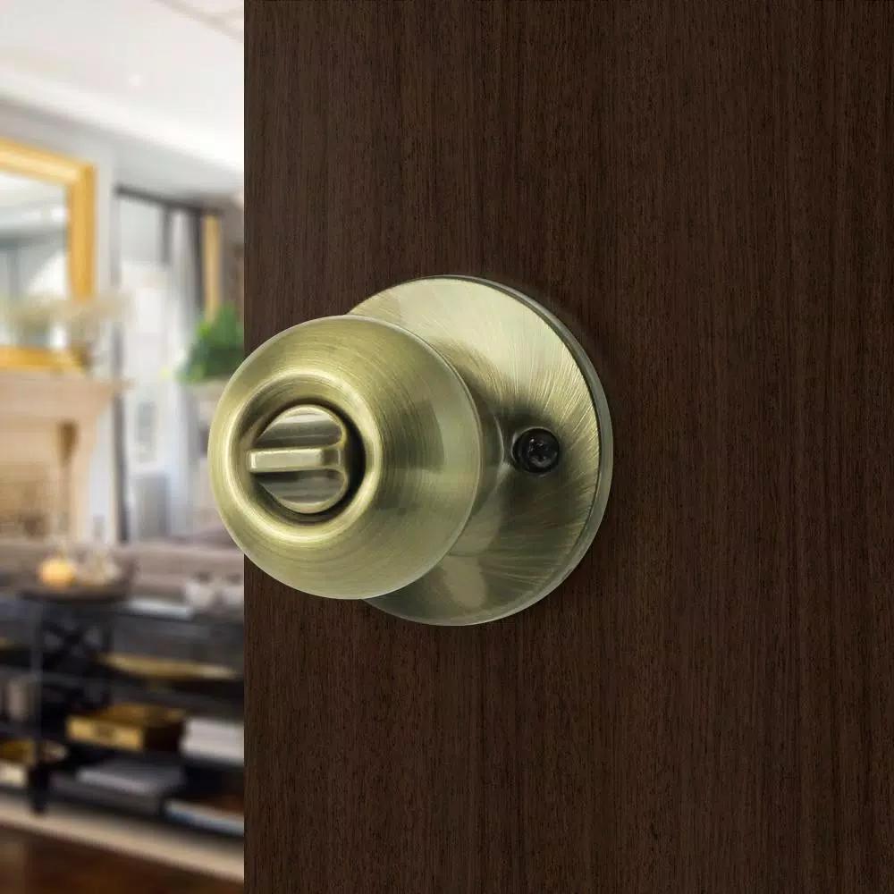 Toledo Fine Locks Antique Brass Privacy Door Knob Set, Classic Full Ball Style