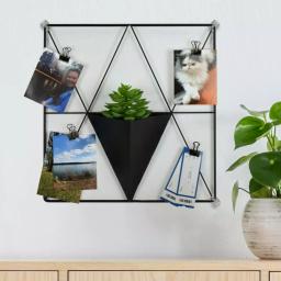 WallPops Matte Black Triangle Metal Grid Wall Organizer with Pocket and Clips thumbnail 2