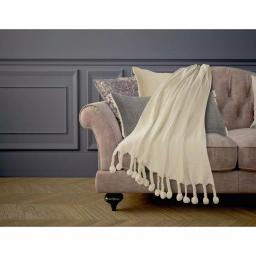 LR Home Cream Cotton Chevron & Herringbone Embroidered Braided Throw Blanket thumbnail 6