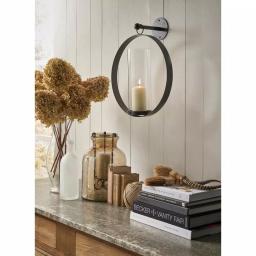IMAX Worldwide Home Modern Metal and Glass Circular Wall Candle Sconce, Brown thumbnail 2