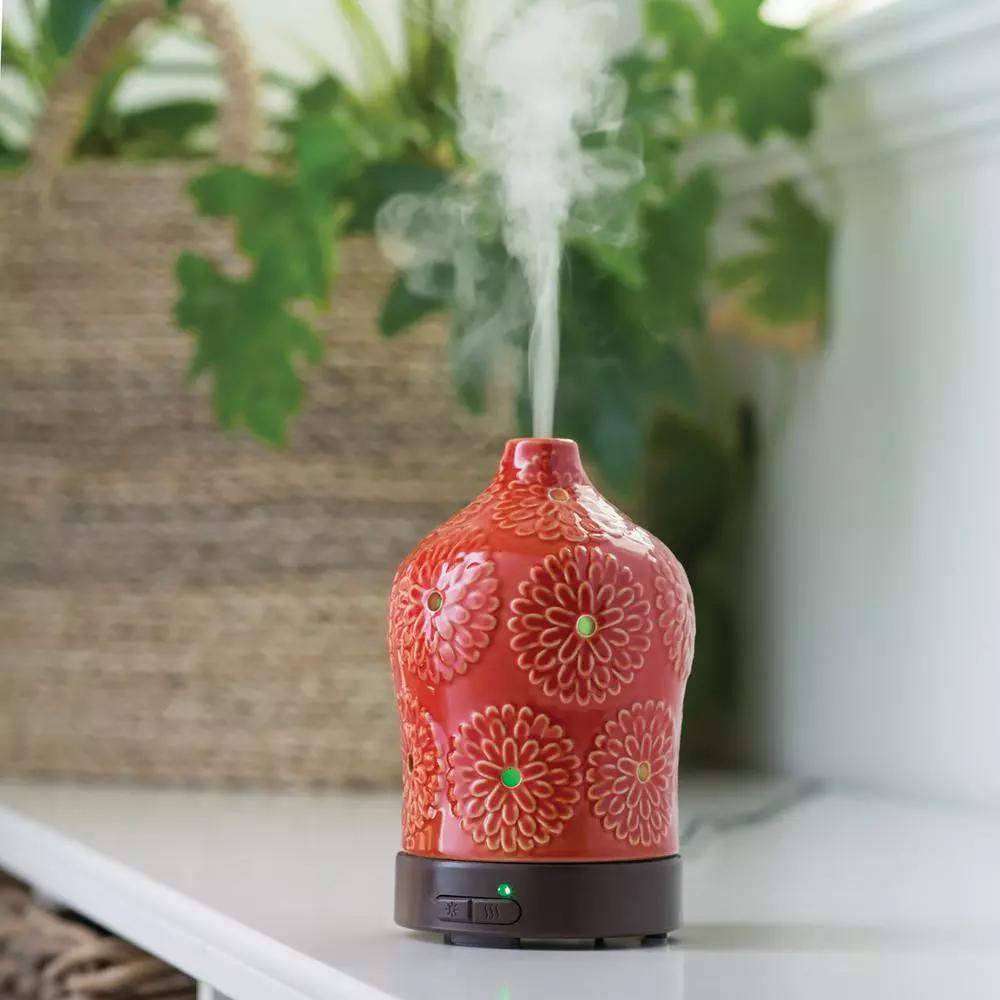 Airome Lotus Ultrasonic Essential Oil Diffuser, 9.3 in, Red/Orange Ceramic