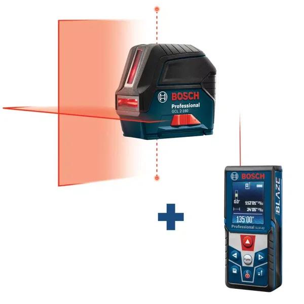 Bosch GCL 2-160 Self-Leveling Cross Line Laser & BLAZE GLM 42 135 ft. Laser Measure Combo Kit