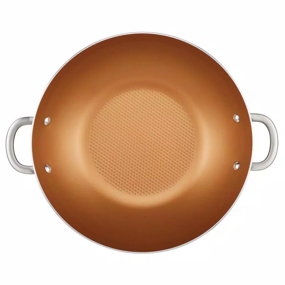 Ayesha Curry Ayesha Home Collection 14 in. Porcelain Enamel Nonstick Aluminum Wok, Brown Sugar