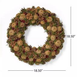 Noble House 18.5 in. Natural Brown Artificial Christmas Wreath with Pine Cones and Green Moss Accents thumbnail 4