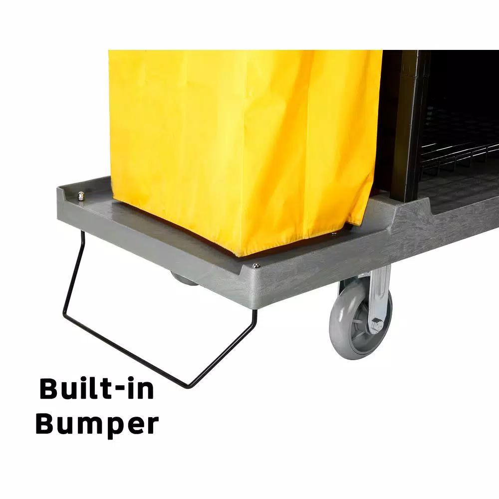 Alpine Industries 2-Wire Shelf Janitorial Cleaning Cart with 2 Yellow Vinyl Bags