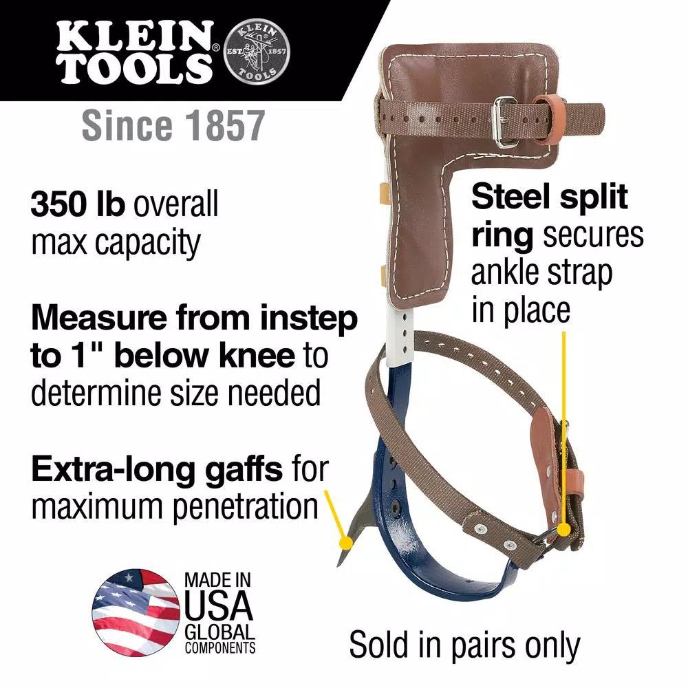 Klein Tools 17 in. to 21 in. Tree Climber Set with 2-3/4 in. Gaffs