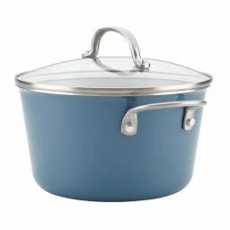 Ayesha Curry Home Collection 4.5 Qt. Twilight Teal Porcelain Enamel Nonstick Saucepot with Lid thumbnail 4