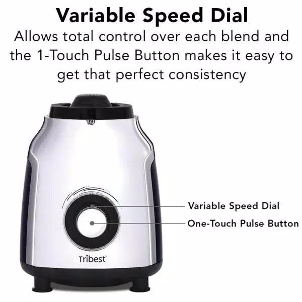 Tribest Glass Personal Blender, 42 oz. 4-Speed Chrome Electric Blender with Stainless Steel Blades