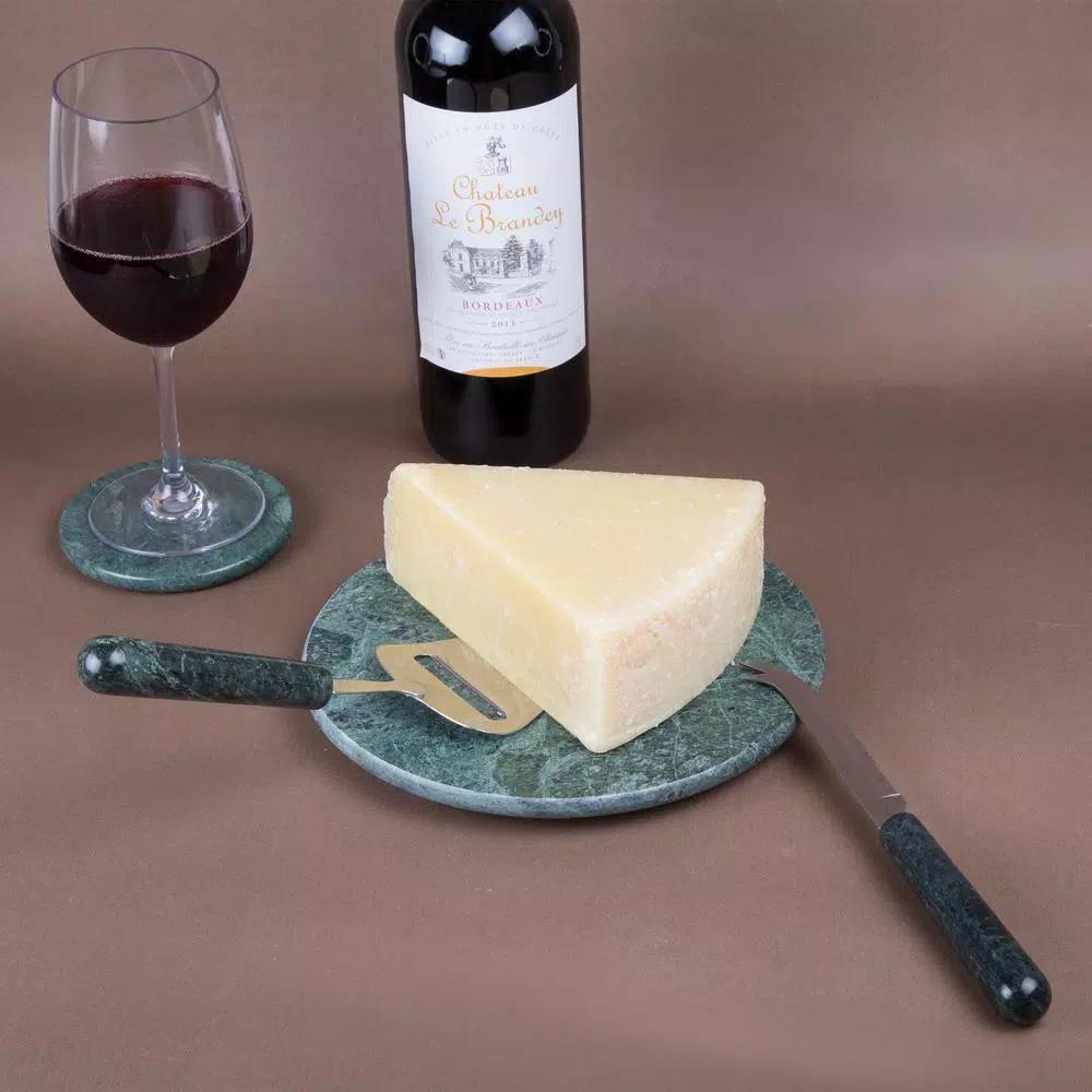 Creative Home Stainless Steel Cheese Cutter and Knife Set with Natural Green Marble Handles (2-Piece)