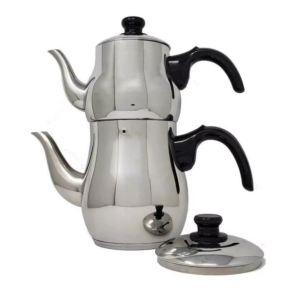 Lavohome Turkish Samovar Style Stainless Steel Double Handle Teapot and Kettle Set, 1.1L & 2.5L