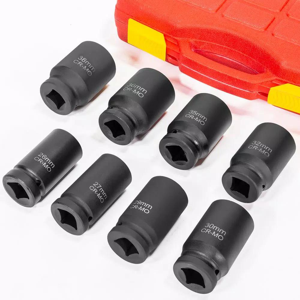 XtremepowerUS 3/4 in. Drive Deep Impact Socket Set, Metric Jumbo Assortment (26-38 mm), 8-Piece with Carrying Case