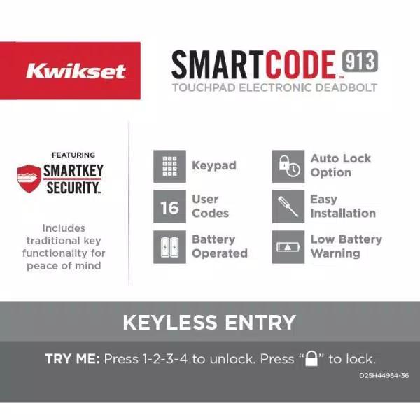 Kwikset SmartCode Satin Nickel Single Cylinder Electronic Deadbolt with SmartKey Security and Juno Passage Knob