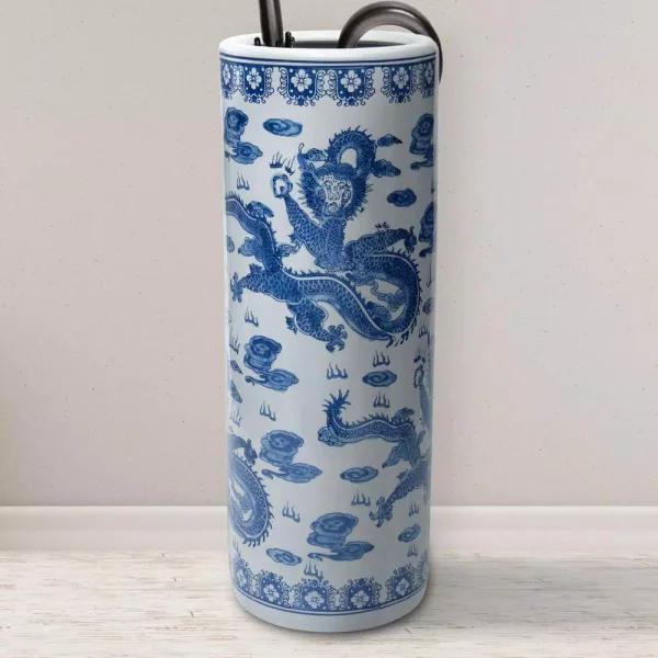 Unbranded 24 in. Blue and White Porcelain Dragon Umbrella Stand and Floor Vase