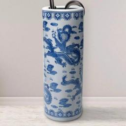 Unbranded 24 in. Blue and White Porcelain Dragon Umbrella Stand and Floor Vase thumbnail 1