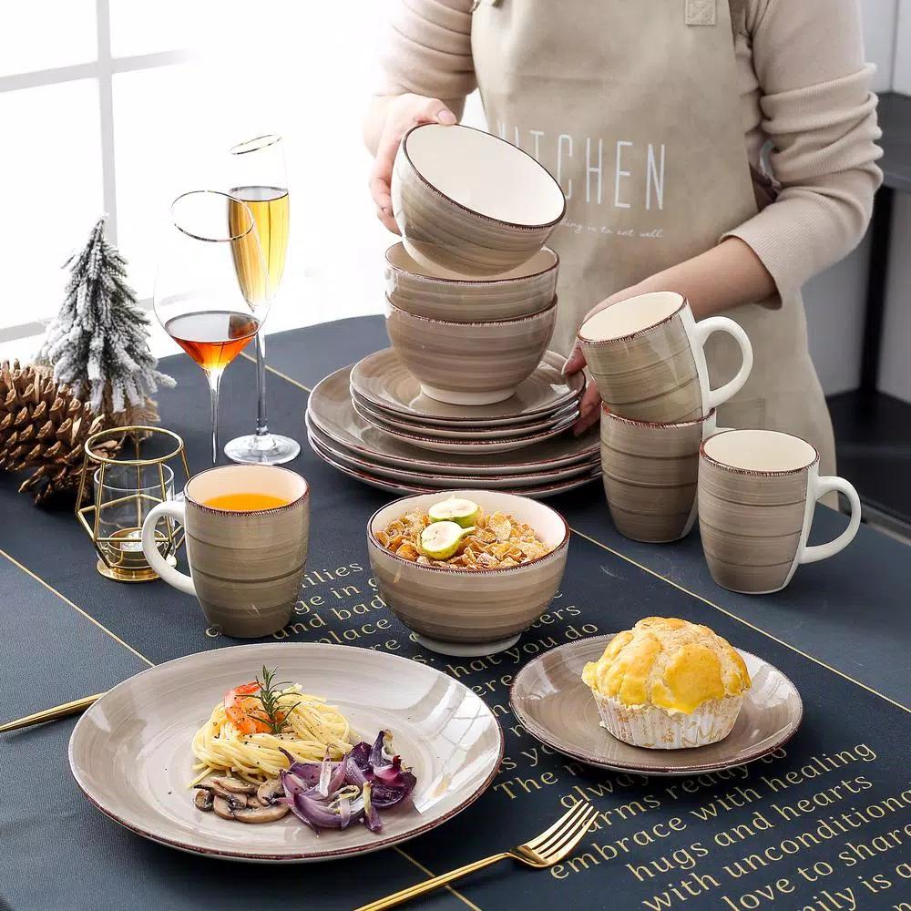vancasso Bella 16-Piece Porcelain Dinnerware Set, Vintage Creme Beige Service for 4