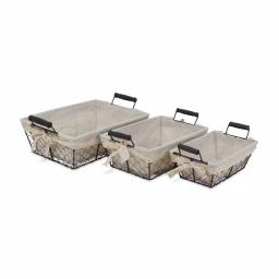 Cheungs Beige Metal Wire Decorative Tray Set of 3 with Fabric Liners - Farmhouse Style thumbnail 4