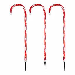 Home Accents Holiday 4 ft. Lighted Candy Cane Pathway Stakes, Set of 3, Red and White Incandescent Lights thumbnail 1
