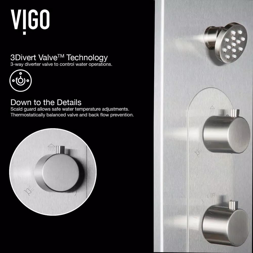 VIGO Dilana 66.875 in. Stainless Steel 6-Jet High Pressure Shower Panel System with Handheld Dual Shower