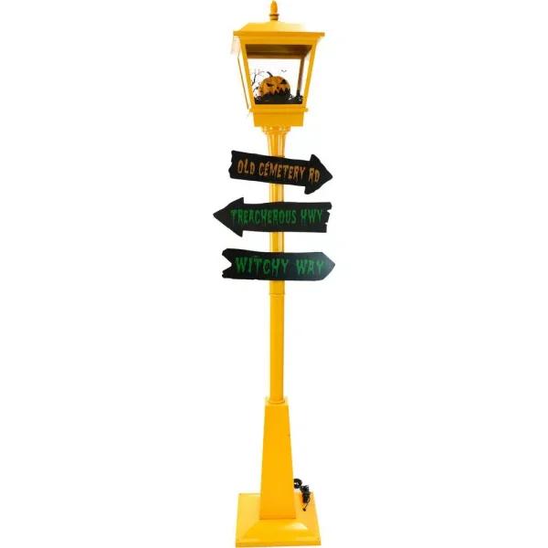 Haunted Hill Farm 71 in. Animated Orange Jack-O-Lantern Halloween Lamp Post with Spooky Music