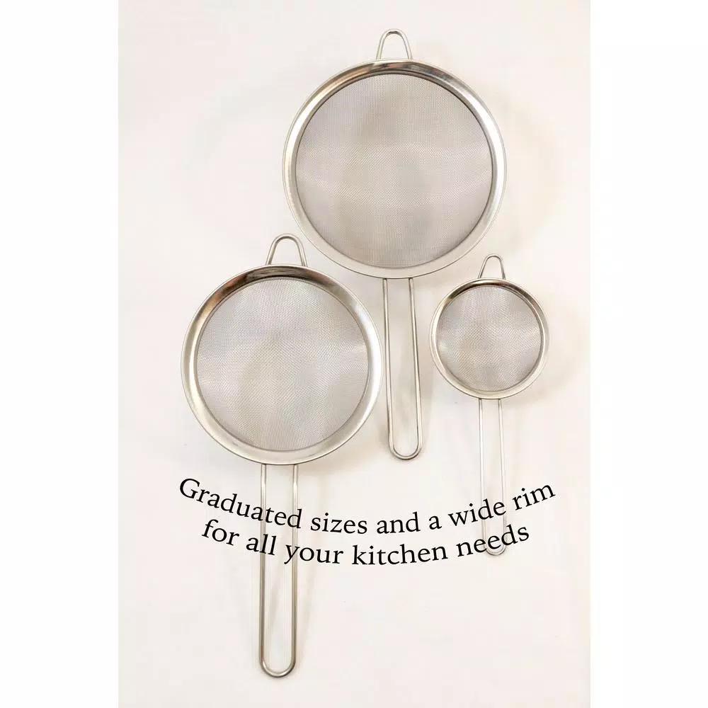 ExcelSteel 3-Piece Stainless Steel Mesh Strainer Set with Hanging Hooks