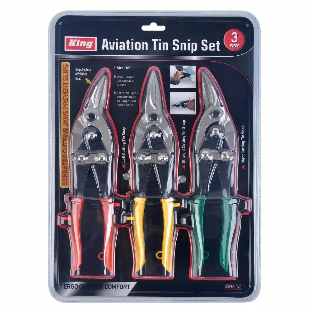 KING 3-Piece Aviation Tin Snip Set, 10 in. Straight, Left, and Right Cut