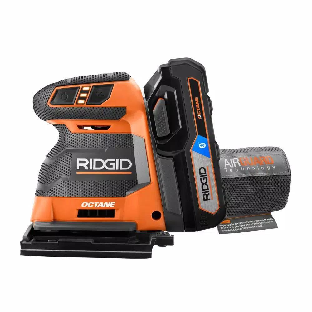 RIDGID 18V OCTANE Cordless Brushless 3-Speed 1/4 Sheet Sander Kit with 3.0 Ah Battery and Charger