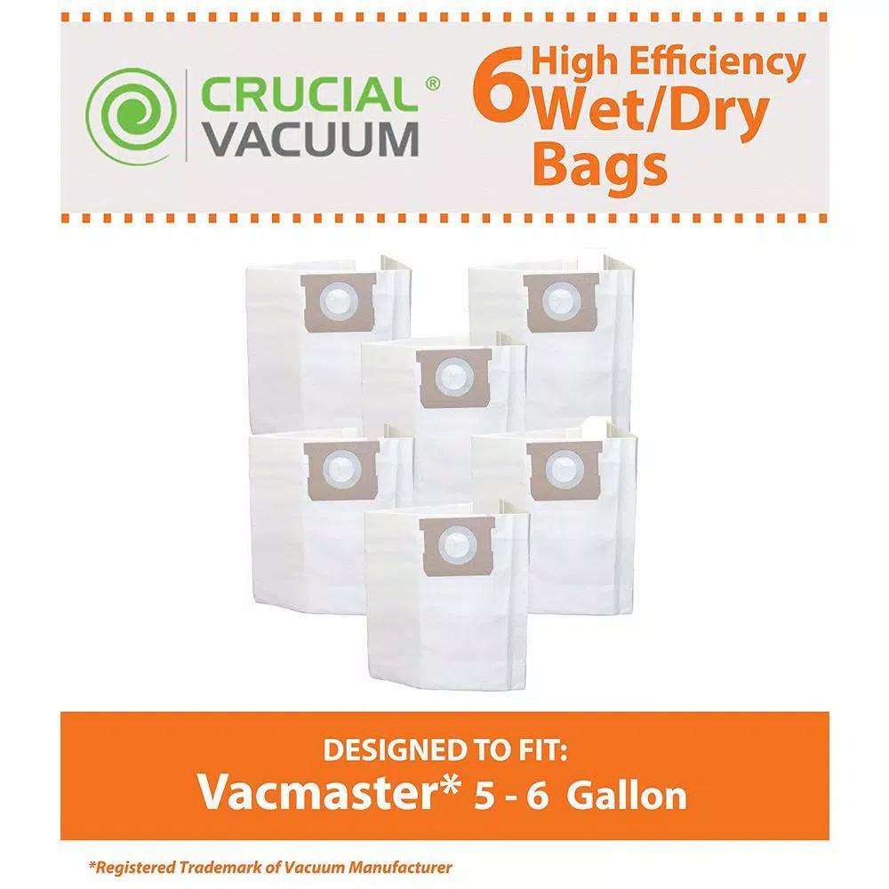 Think Crucial Crucial Vacuum 6-Pack Replacement Bags for Vacmaster 5-6 Gallon Wet/Dry Vacuums, Compatible with Part # VDBS