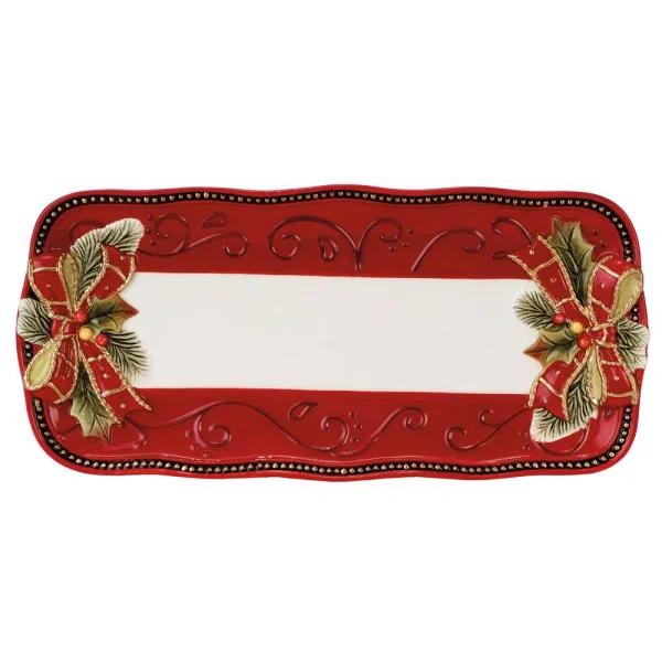 FITZ and FLOYD Damask Holiday Hand Painted Earthenware Bread Tray