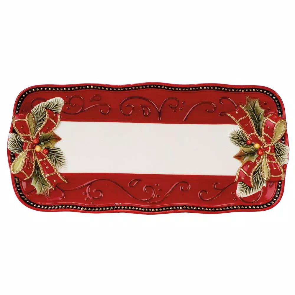 FITZ and FLOYD Damask Holiday Hand Painted Earthenware Bread Tray
